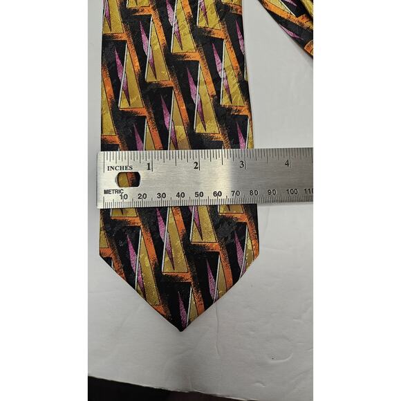 Gianno Vintage Men's Tie Black Orange Pink Geometric Pattern Necktie Made In USA - Picture 2 of 6